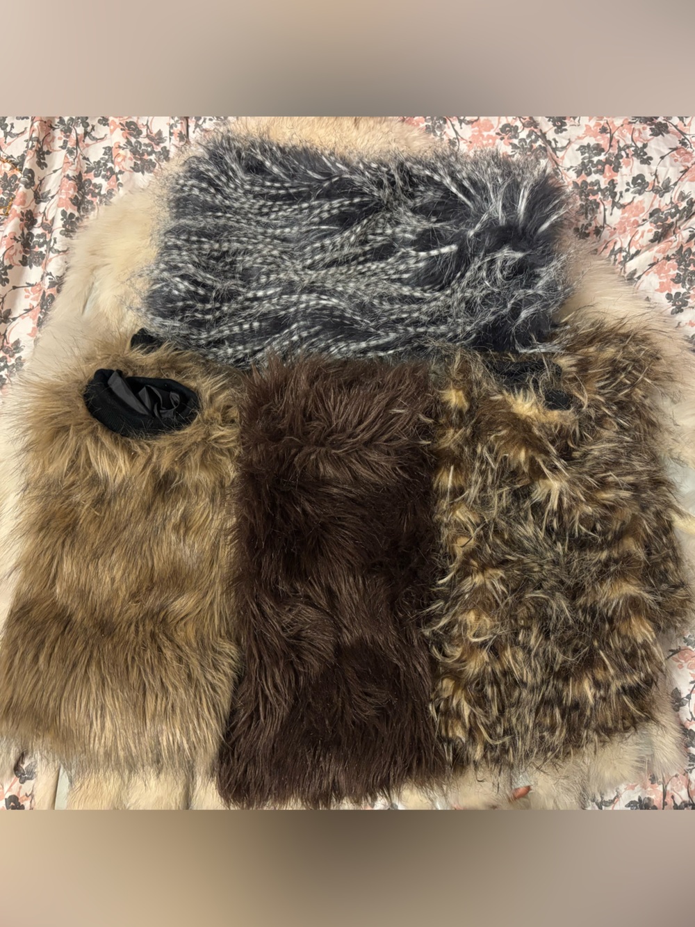 Lot of 4 Faux Fur Calf Length Legwarmers Beige Brown Leopard Black & White